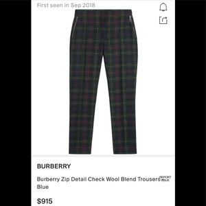 Burberry zip blue plaid pants